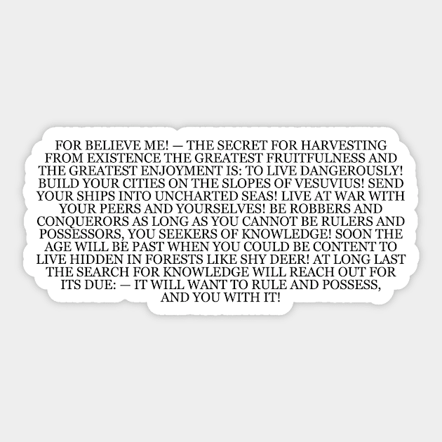 Friedrich Nietzsche  "The Gay Science" Book Quote Sticker by RomansIceniens